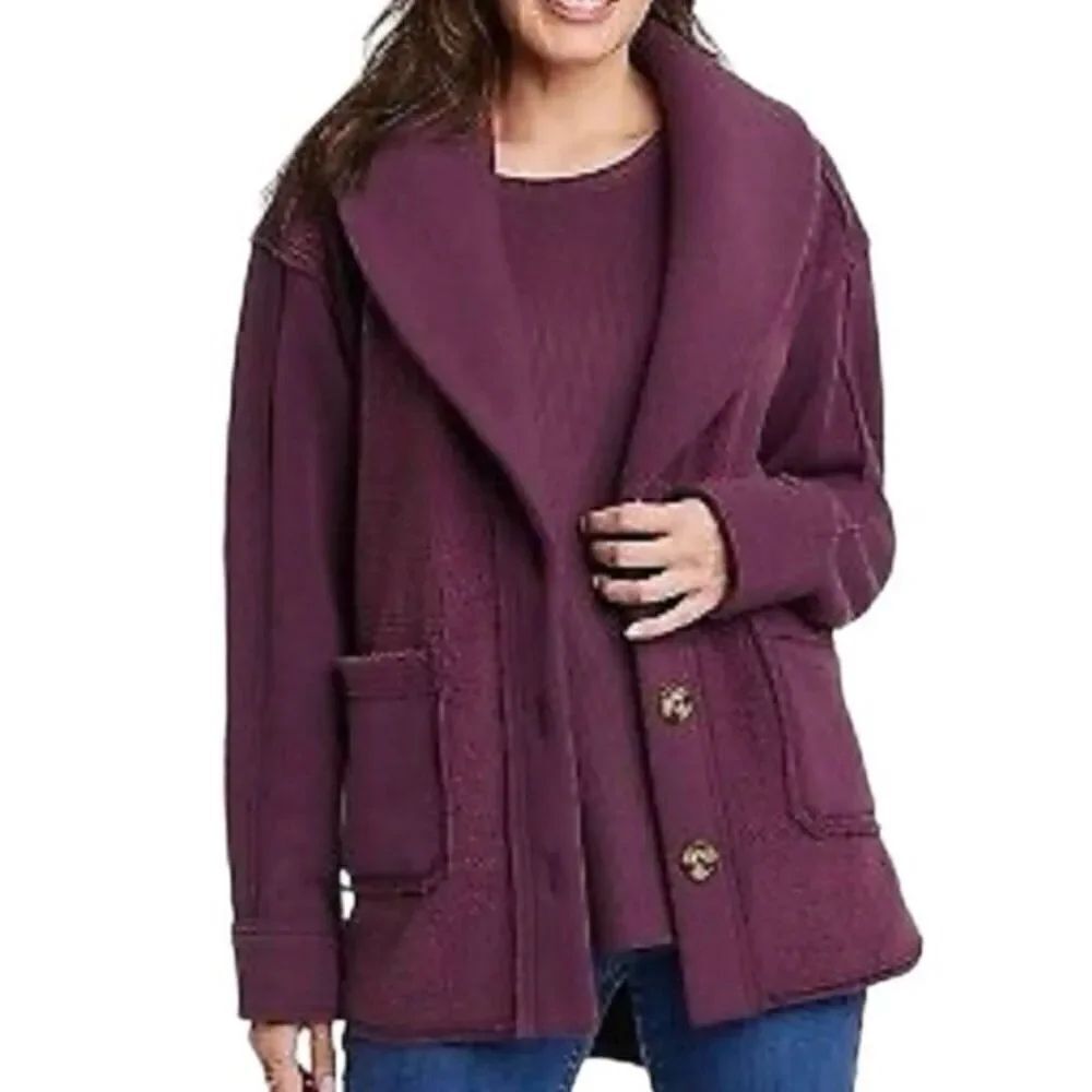 Knox rose burgundy collared shawl neck Sherpa shacket small
